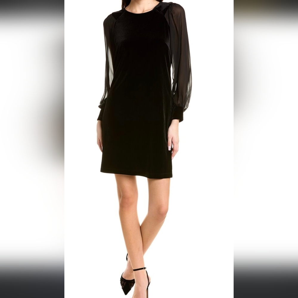 LONDON TIMES Chiffon Sleeve Sheath Dress, Black. Size 8. NWOT